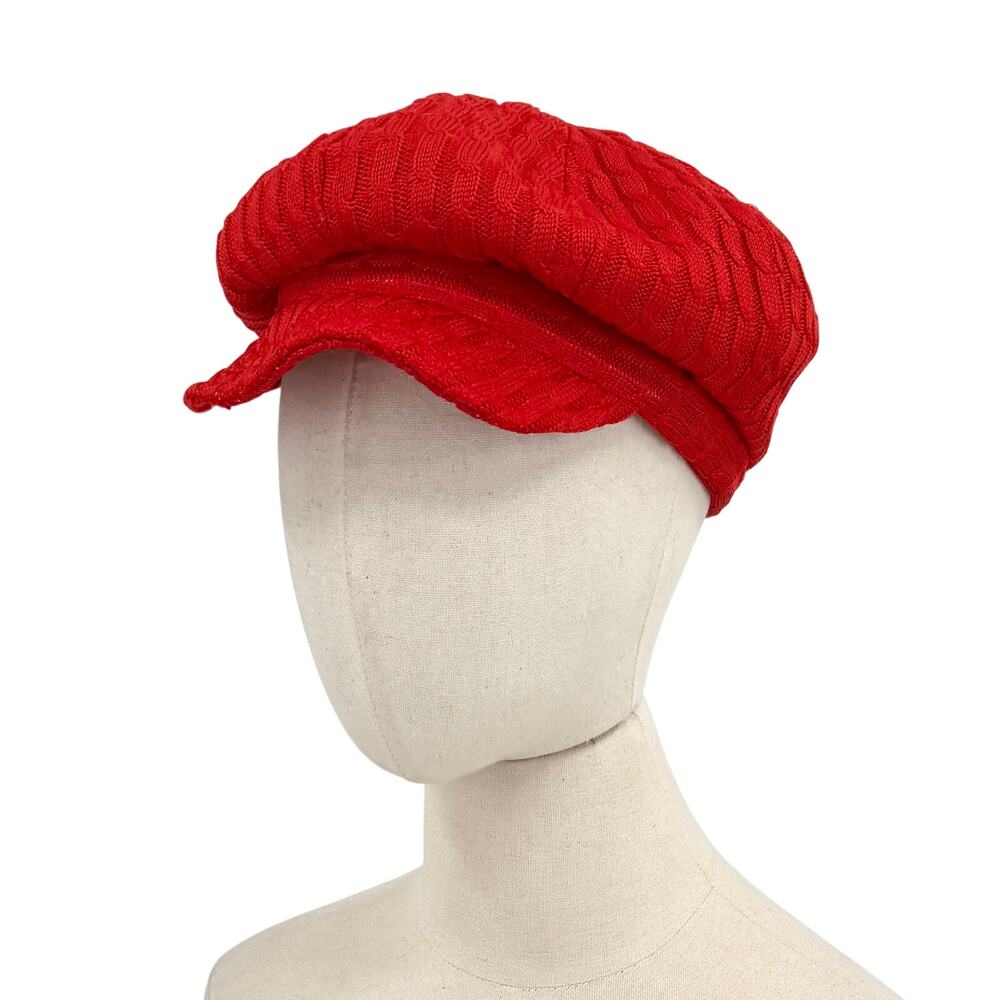 San Diego Hat Co. Retro Mod Red Cable Knit Newsboy Cap